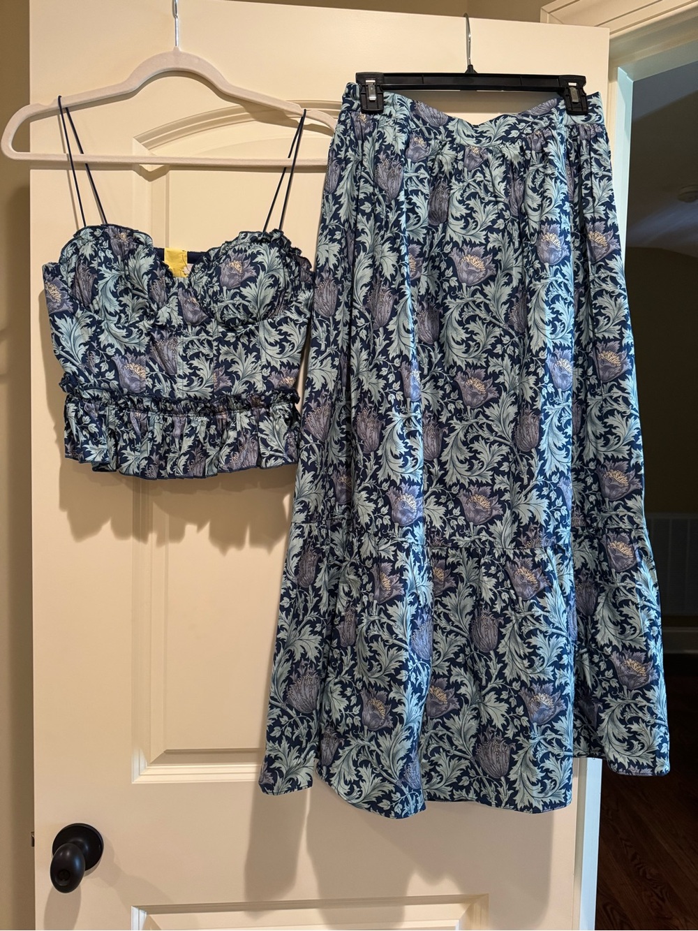 Women's Blue Floral Midi Dress Set - Two-Piece Midi Dress
